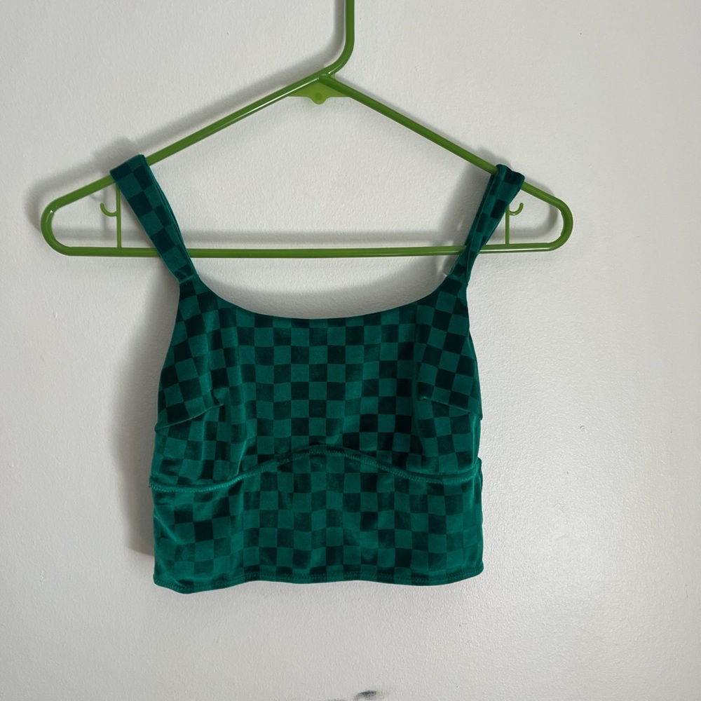 Colsie Green Checkered Crop Top